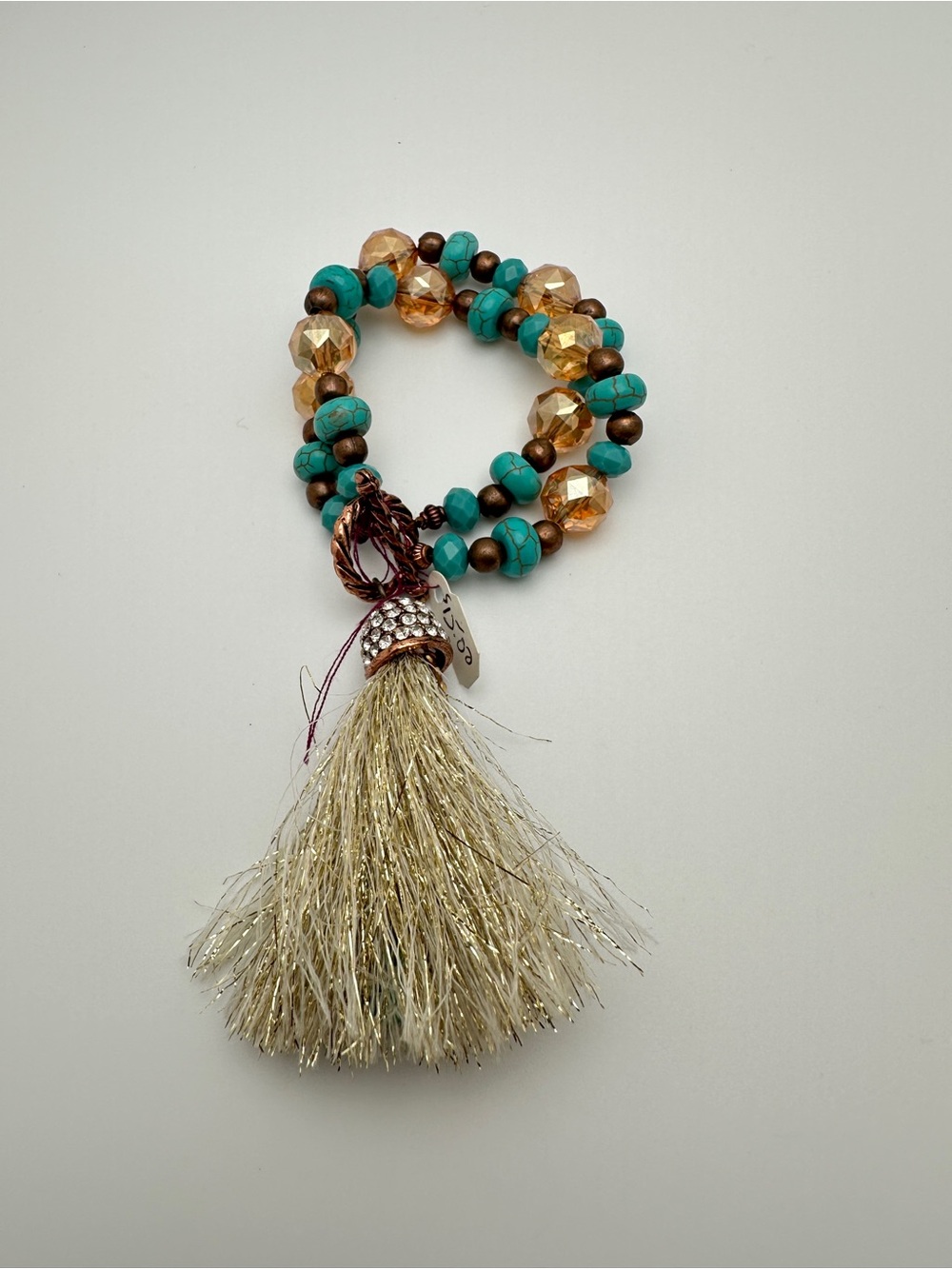 Turquoise and Gold Beaded Tassel Bracelet - Women Jewelry